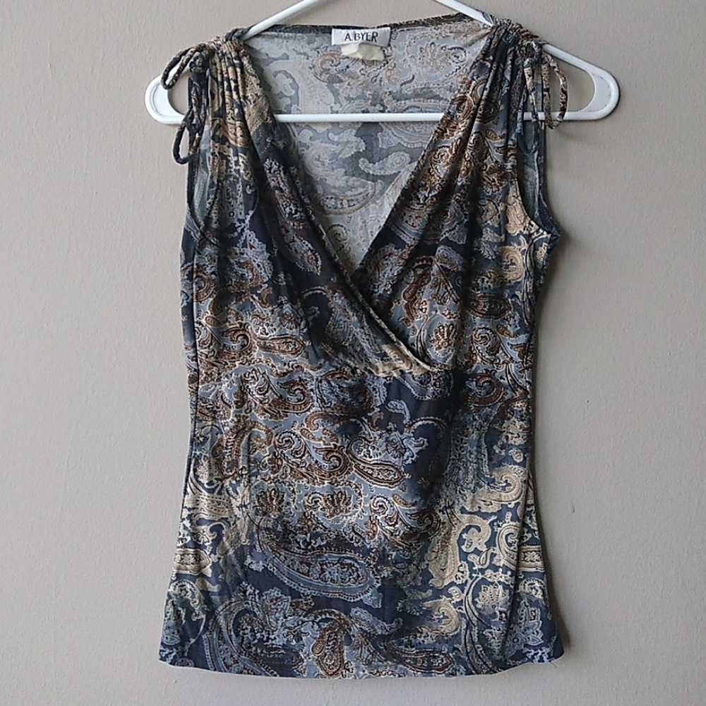Blue and gold paisley print shirt